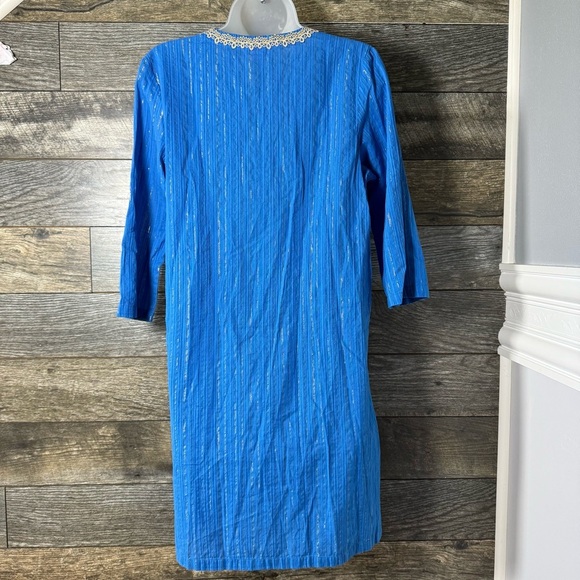 Lilly Pulitzer Small Blue Tunic Dress Shift Crochet Trim Beach Resort Cover Up - Picture 8 of 8